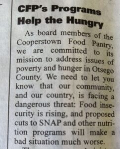 Letter to the editor about threats to programs that help the hungry and help food pantries do their work